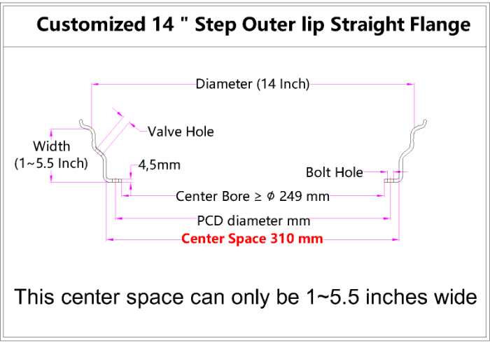 Custom 14 Inch Step Outer lip Straight Flange