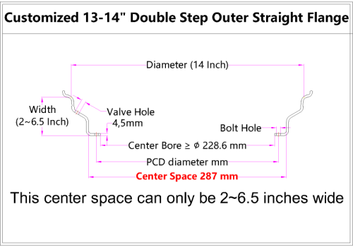 Custom 13-14 Inch Double Step Outer lip Straight Flange