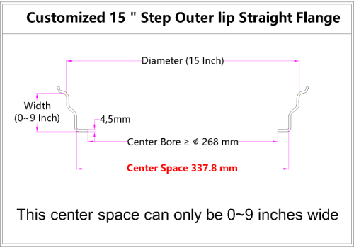 Custom blank 15 Inch Step Outer lip Straight Flange