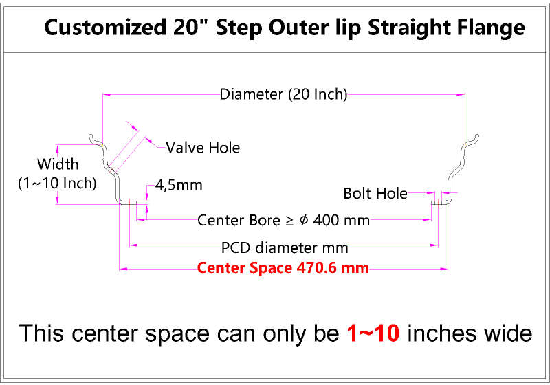 Customized 20 Inch Step Outer lip Straight Flange