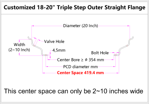 Custom 18-20 Inch Triple Step Outer lip Straight Flange