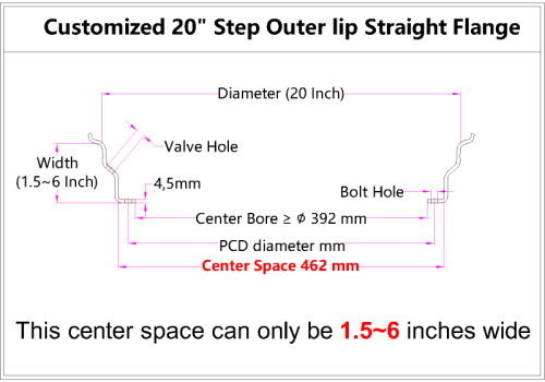 Custom 20 Inch Step Outer lip Straight Flange