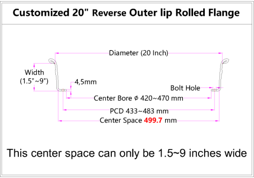 Custom 20 Inch Reverse Outer lip Rolled Flange