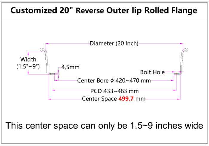Custom 20 Inch Reverse Outer lip Rolled Flange