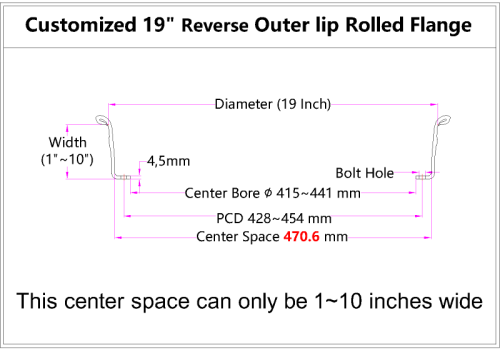 Custom 19 Inch Reverse Outer lip Rolled Flange