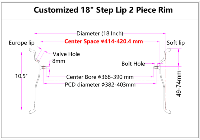 Customized 18x10.5J Step Lip 2 Piece Barrel