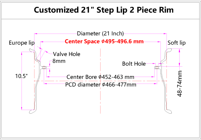 Customized 21x10.5J Step Lip 2 Piece Barrel