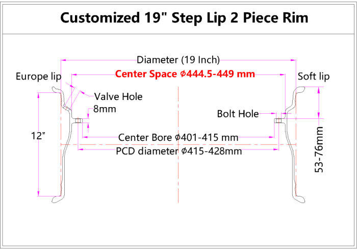 Customized 19x12J Step Lip 2 Piece Barrel