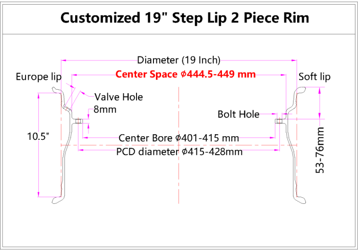 Customized 19x10.5J Step Lip 2 Piece Barrel