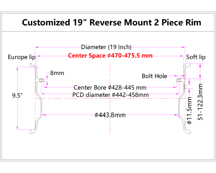 Customized 19x9.5J Reverse Mount 2 Piece Barrel