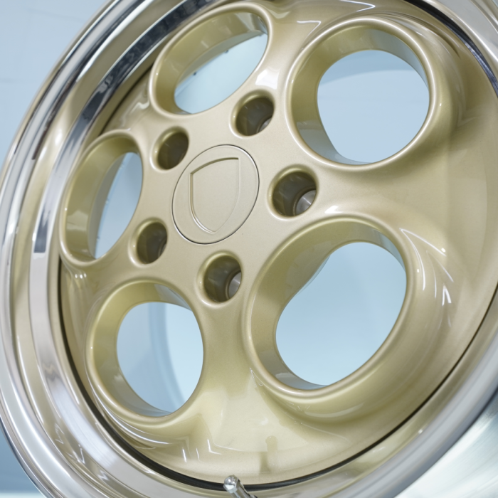 For Porsche 928 944 TeleDial Design 3-piece Wheel Polished Barrel Matte Gold Disc