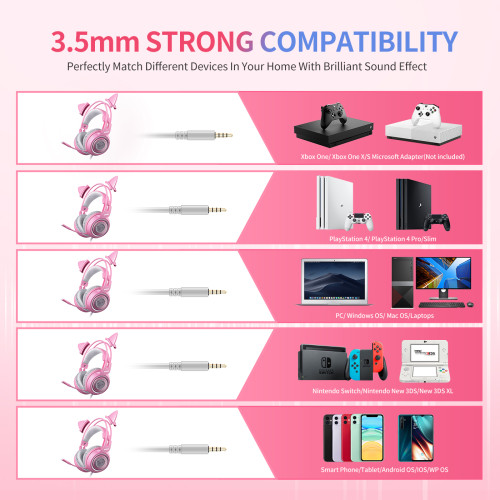 Somic G951s Ps4 Pink Cat Ear Noise Cancelling Headphones 3 5mm