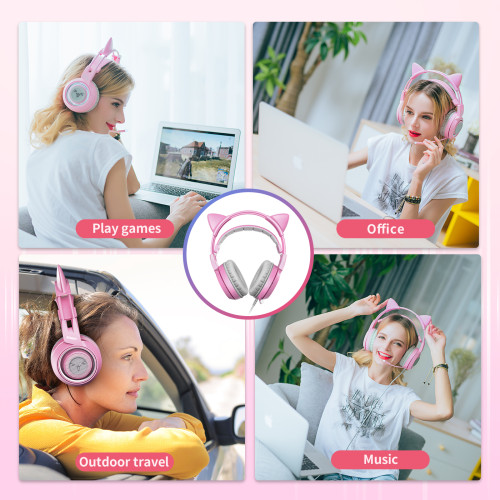 Somic G951s Ps4 Pink Cat Ear Noise Cancelling Headphones 3 5mm