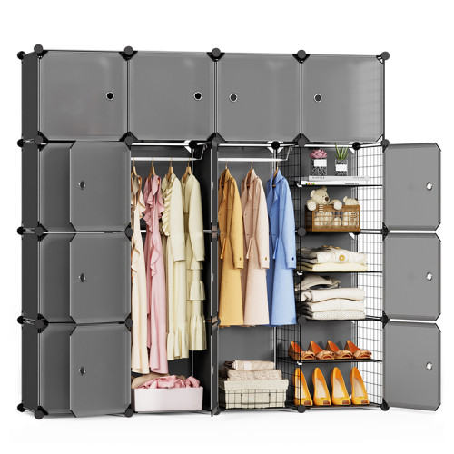 収納ボックス クローゼット ハンガーラック 16個セット ワードローブ 組み立て式 収納ケース プラスチック 収納棚 洋服 衣類 雑貨