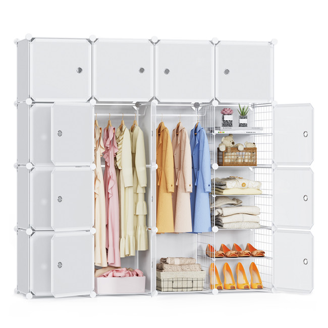 収納ボックス クローゼット ハンガーラック 16個セット ワードローブ 組み立て式 収納ケース プラスチック 収納棚 洋服 衣類 雑貨