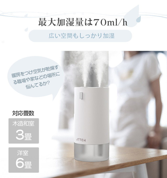 加湿器 卓上 オフィス おしゃれ 車載加湿器 小型 430mL 超音波 加湿器 アロマ対応 ダブルノズル加湿器 USB充電式 コードレス LEDライト 空焚き防止 次亜塩素酸水対応 花粉対策に 静音設計 乾燥防止 自宅 寝室 ミニ加湿器 軽量