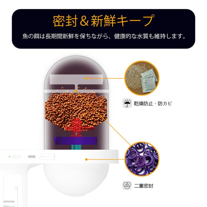  自動給餌器 魚 餌やり器 遠隔操作　定時 定量 大容量 熱帯魚 金魚 めだか 留守 自動餌やり機 スマホ連携  カメラ付き 簡単 取付 スケジュール機能 健康管理 給餌量調整可能 静音 230ml大容量 多段階&多回転数 湿気防止　10つ乾燥剤　送料無料