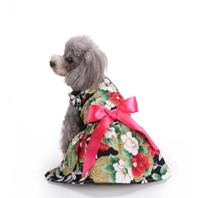 Cat Dog Floral Print Dress Dog Clothes