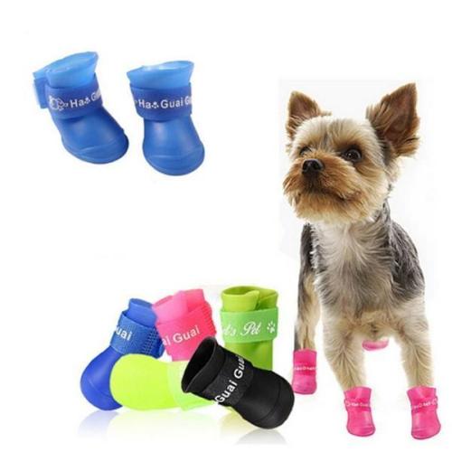 4PCS Fashion Pet Dog Rainshoes Waterproof Rubber Pet Rain Booties