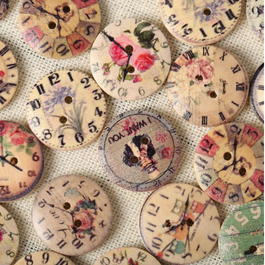 50 Pcs Vintage Clock Wooden Buttons