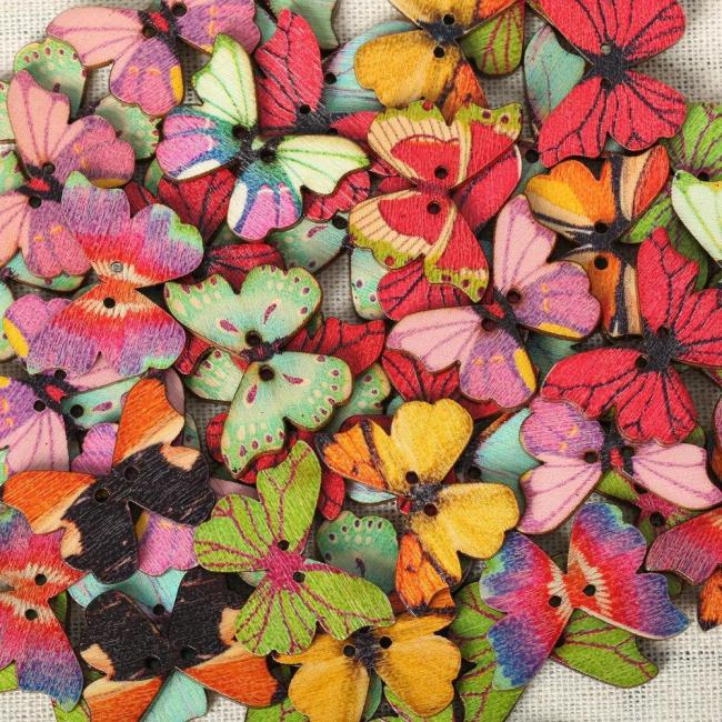 50Pcs Colorful Butterfly Wooden Sewing Buttons for DIY