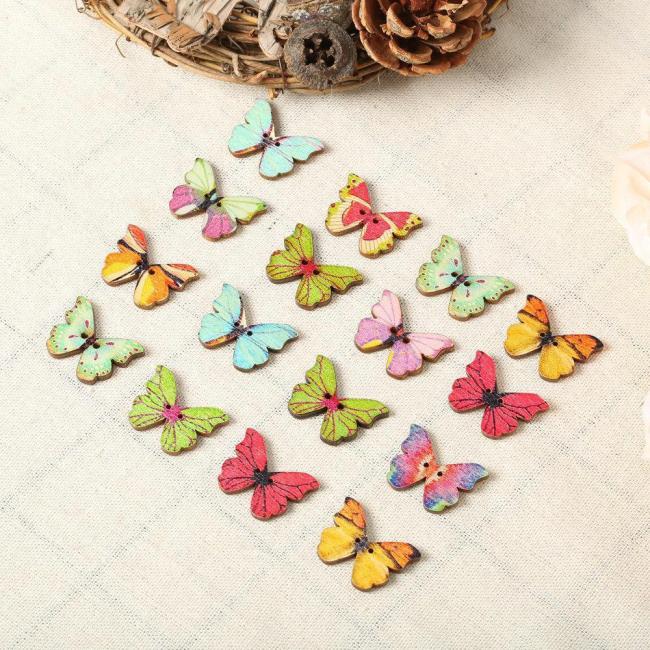 50Pcs Colorful Butterfly Wooden Sewing Buttons for DIY