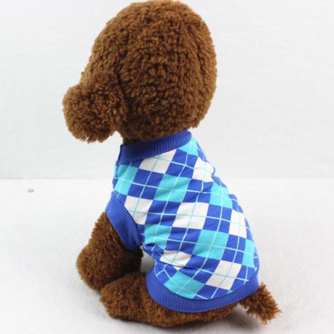 Pet T-Shirt Diamond-shaped Plaid Print Dog Clothes