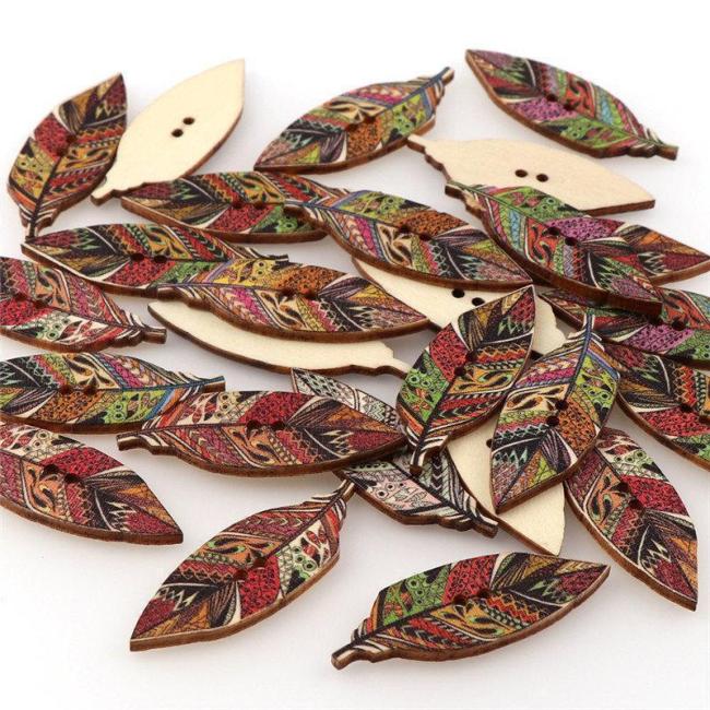 50 Pcs Leaves Wooden Sewing Buttons Handcraft Supplies