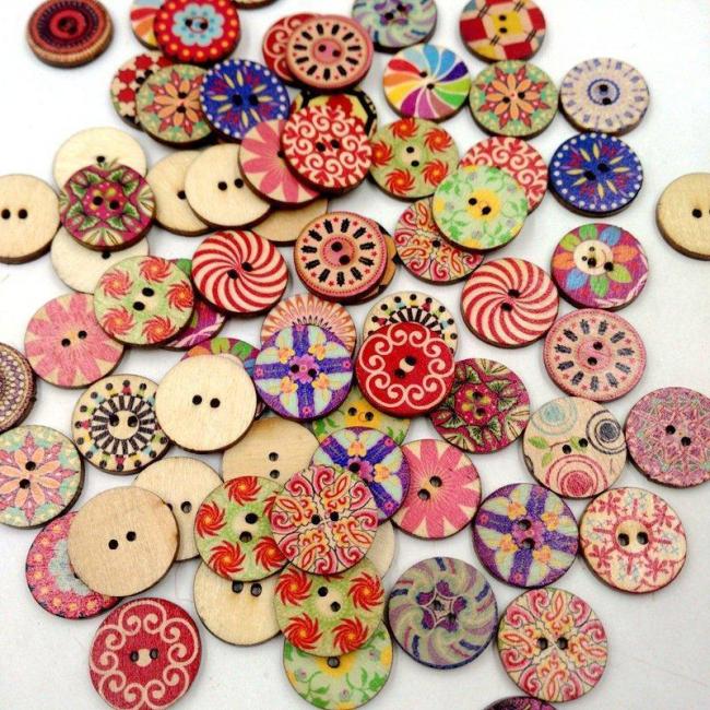 100Pcs Colorful Retro Wooden Sewing Buttons for DIY