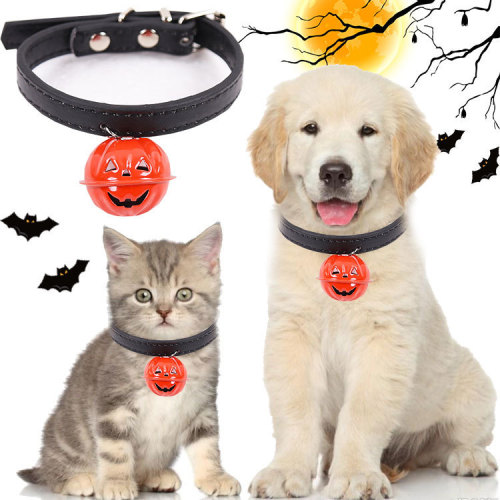 Halloween Dog Collar With Bell, Pumpkin Style Adjustable Collar For Dogs and Cats