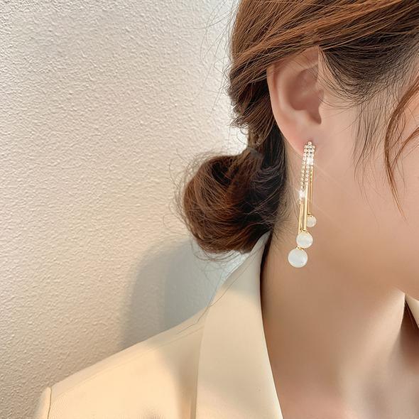 Pearl Tassel Long Earrings 925 Sterling Silver Elegant Piercing Earrings