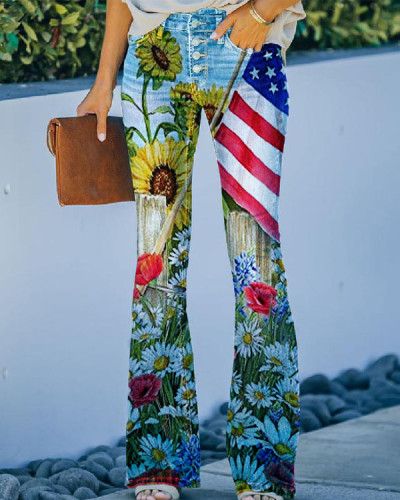 Women's American Flag Floral Pants