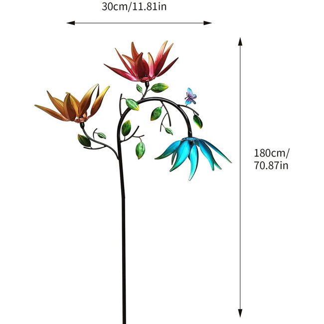 3 Colors Flowers Metal Windmill
