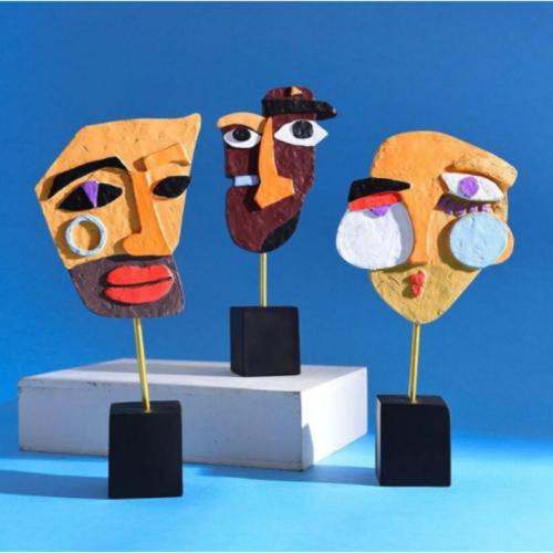 Resin Statue Creative Abstract Face Mask Ornaments Living Room Cafe Desktop Resin Crafts Home Decoration Small Ornaments