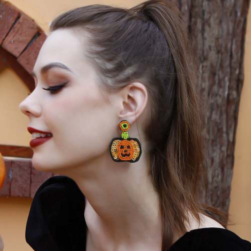 Halloween Handmade Pumpkin Beaded Earrings
