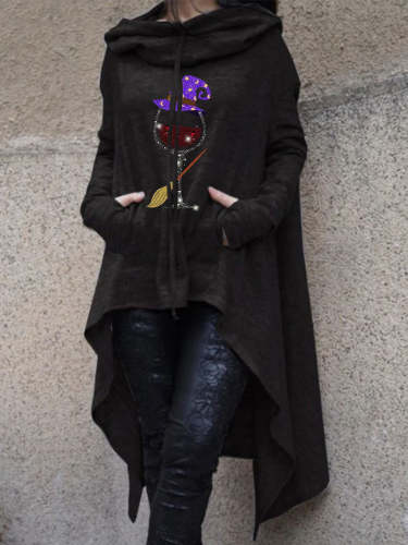 Halloween Red Wine Glass Hooded Long Sleeve Sweatshirt