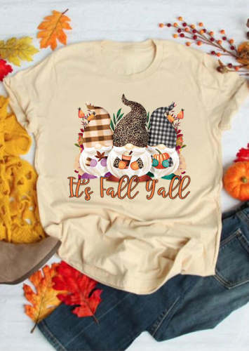 It's Fall Y'all Gnomies Pumpkin T-Shirt?Tee - Apricot