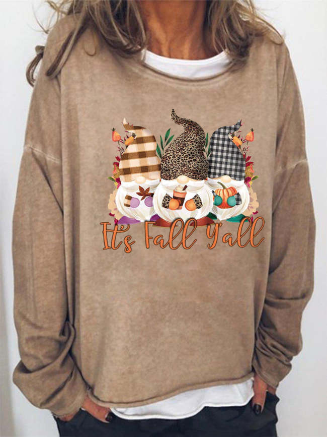 It's Fall Y'all Gnomies Pumpkin Print Sweatshirts