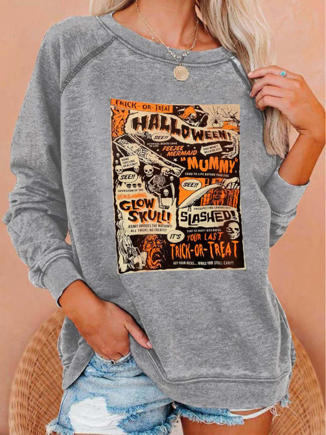 Halloween Print Crew Neck Casual Sweatshirt