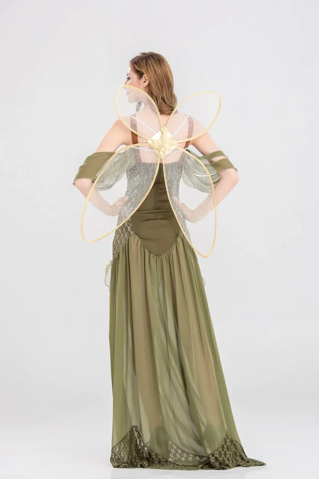 S-XL Adult Women Angel Elf Flower Fairy Tinker Bell Costume Halloween Party Fairy Tale Green Forest Cosplay Fantasia Dress