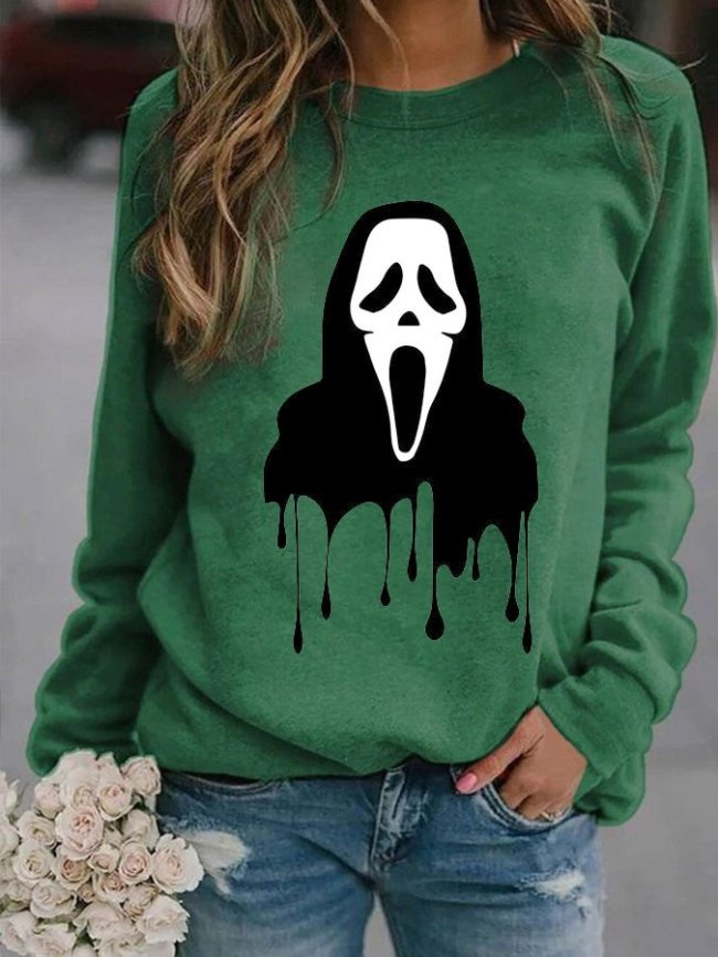 Women's Halloween Scream Ghost Face Print Casual Sweatshirt