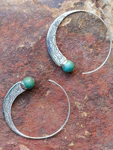 Vintage Carving Crescent Turquoise Earrings