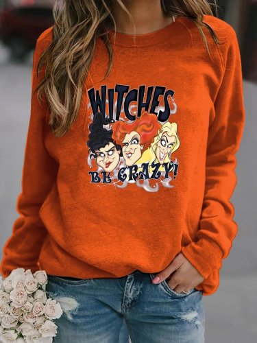 Witch Three Sisters Print Long Sleeve Casual Sweatshirt