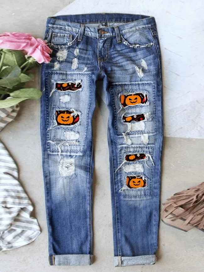 Women's Pumpkin Print Loose Straight Jeans