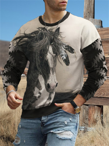 Men's Indian Horse Aztec Patchwork Sweatshirt