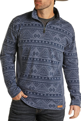 Dark Blue Western Print Sweatshirt