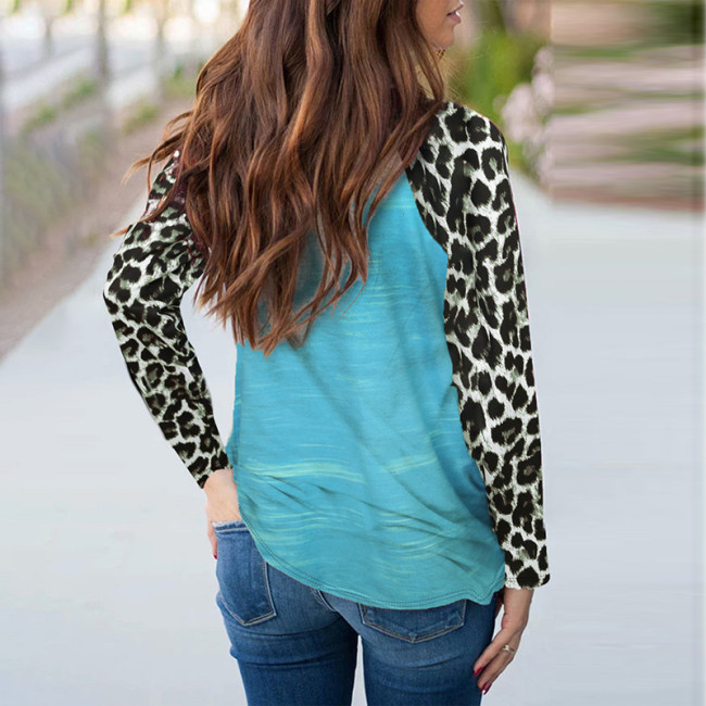 Leopard-Paneled Floral-Print Long-Sleeve T-Shirt