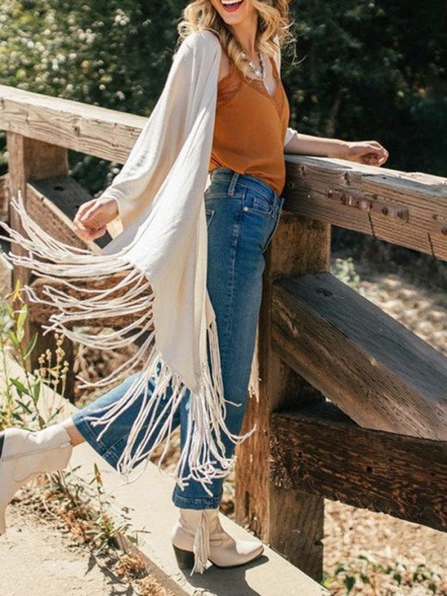 Solid Color Fringe Casual Cardigan
