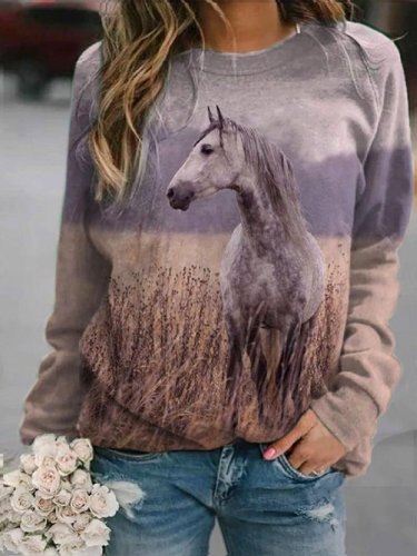 Women's Girl And Horse Silhouette Printed Casual Sweatshirt