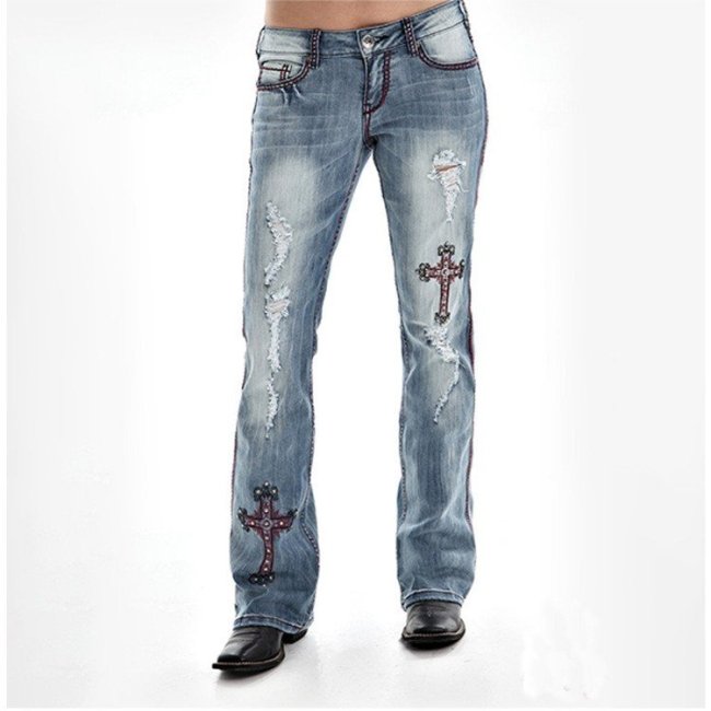 Ladies Fashion Vintage Cross Western Printed Jeans